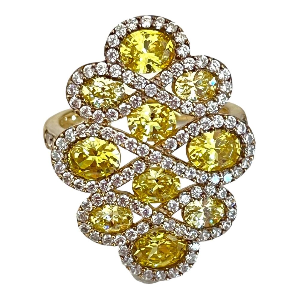 Vintage 1980s Uncas Yellow CZ Cluster Ring Sterling Silver Gold Plated - 5J